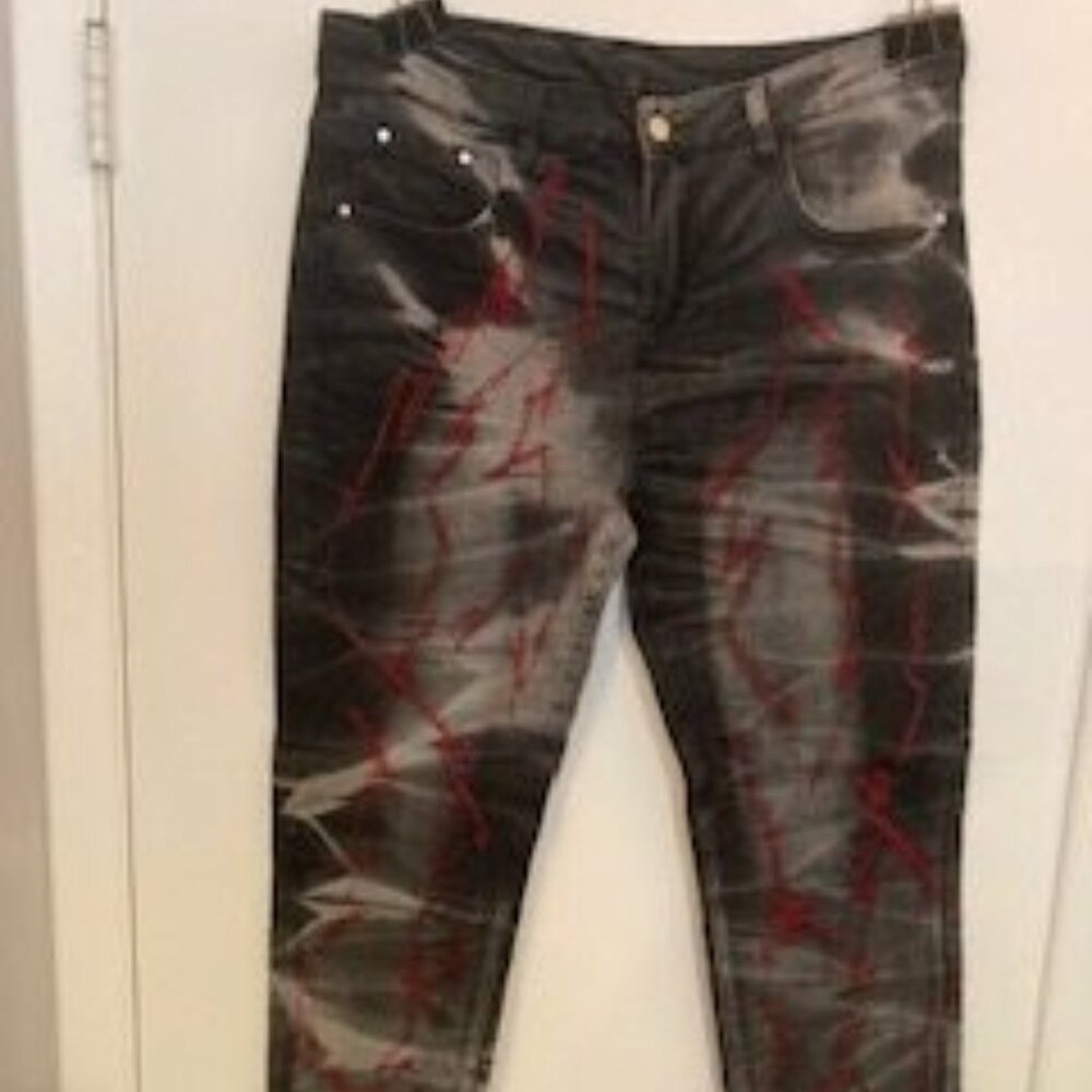 Black Distressed Jeans with Red Stitched Accents Men's 36 NWT